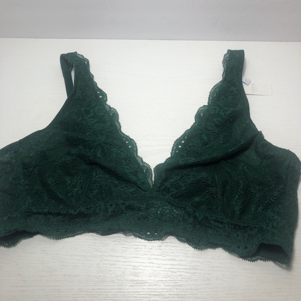 NWT Love by Gap Green Lace Bralette Wireless Women’s Size L
